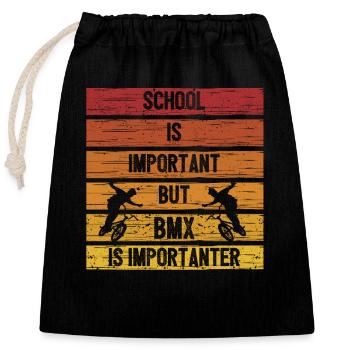 Schule ist wichtig, aber BMX ist wichtiger Jugend - Verschließbarer Geschenkbeutel aus Baumwolle (25x30cm) - Schwarz - Vorne