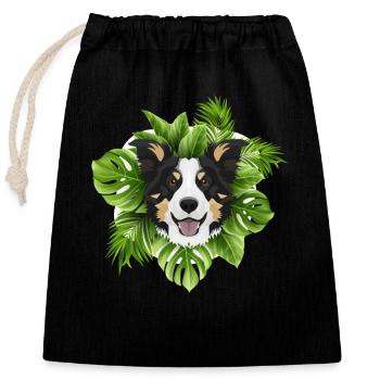 Tropical Border Collie - Verschließbarer Geschenkbeutel aus Baumwolle (25x30cm) - Schwarz - Vorne
