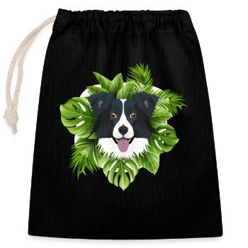 Tropical Border Collie - Verschließbarer Geschenkbeutel aus Baumwolle (25x30cm) - Schwarz - Vorne