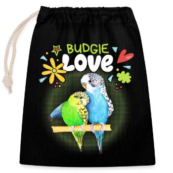 Perruche, couple amoureux, perruches - Sac cadeau en coton avec cordon (25 x 30 cm) - noir - Devant