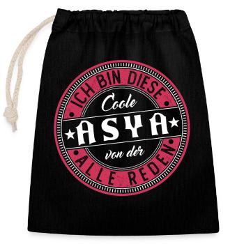 Asya Geschenkidee Geschenk Geburtstag - Verschließbarer Geschenkbeutel aus Baumwolle (25x30cm) - Schwarz - Vorne