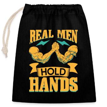 Real men hold hands - Arm Wrestling - Closable cotton gift bag (25x30cm) - black - Front