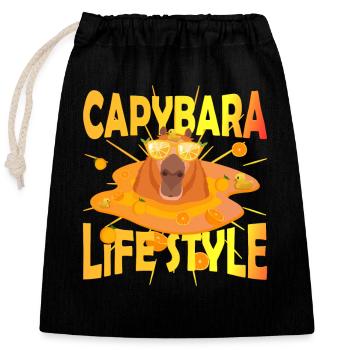 Canard de style de vie Capy - Sac cadeau en coton avec cordon (25 x 30 cm) - noir - Devant
