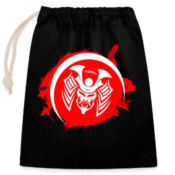 Masque de samouraï Masque de guerrier Masque Oni - Sac cadeau en coton avec cordon (25 x 30 cm) - noir - Devant