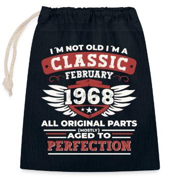 55e anniversaire Février Né 1968 cadeau - Sac cadeau en coton avec cordon (25 x 30 cm) - bleu marine - Devant