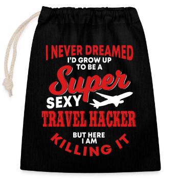 Lustiges Travel Hacker Shirt - Verschließbarer Geschenkbeutel aus Baumwolle (25x30cm) - Schwarz - Vorne
