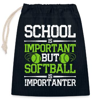 School is important, but softball is even more important - Closable cotton gift bag (25x30cm) - navy - Front