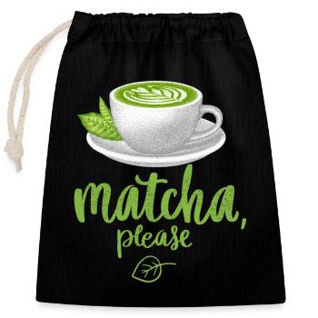 Thé matcha, buveur de thé, matcha latte, thé vert - Sac cadeau en coton avec cordon (25 x 30 cm) - noir - Devant