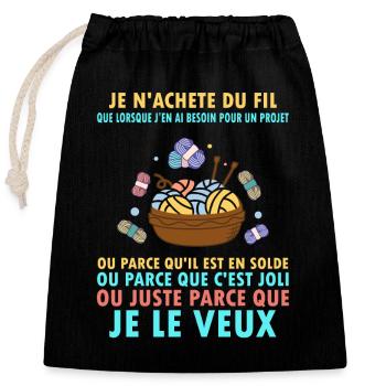 J'aime tricoter t-shirt cadeau - Sac cadeau en coton avec cordon (25 x 30 cm) - noir - Devant