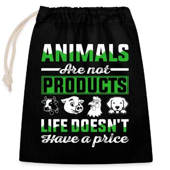 Les animaux ne sont pas des produits La vie n’a pas de prix - Sac cadeau en coton avec cordon (25 x 30 cm) - noir - Devant