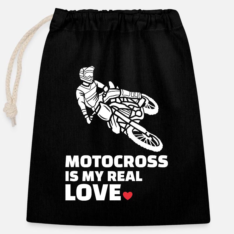 Ich Liebe Motocross - Verschließbarer Geschenkbeutel aus Baumwolle (25x30cm) - Schwarz