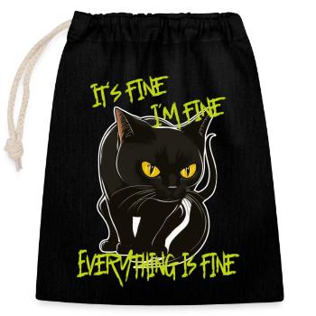 It´s fine Alles ist gut Lustig Katze - Verschließbarer Geschenkbeutel aus Baumwolle (25x30cm) - Schwarz - Vorne