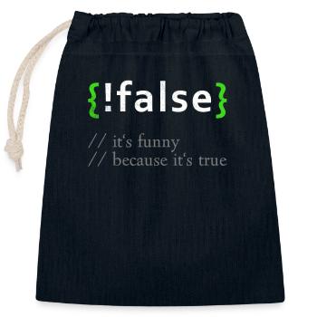 !False Funny Coding Programmer Computer Developer - Closable cotton gift bag (25x30cm) - navy - Front