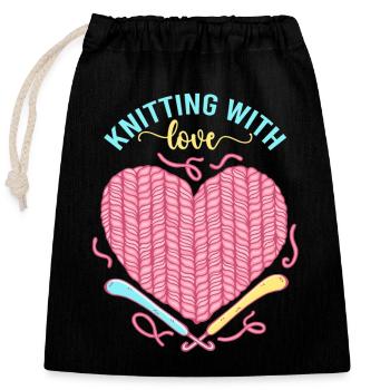Cœur d’amour en tricot – Stricken mit Liebe - Sac cadeau en coton avec cordon (25 x 30 cm) - noir - Devant