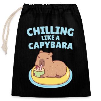 Capybara sur flotter sur la piscine refroidissant comme un Capybara - Sac cadeau en coton avec cordon (25 x 30 cm) - noir - Devant