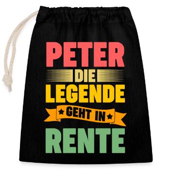 Peter die Legende geht in Rente - Verschließbarer Geschenkbeutel aus Baumwolle (25x30cm) - Schwarz - Vorne