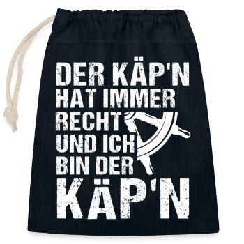 Der Käpt'n hat immer Recht und ich bin der Käpt'n - Verschließbarer Geschenkbeutel aus Baumwolle (25x30cm) - Navy - Vorne