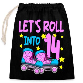Roller Skate Birthday 14th Birthday Roller Skating - Sac cadeau en coton avec cordon (25 x 30 cm) - noir - Devant