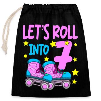 Roller Skate Birthday 7th Birthday Roller Skating - Sac cadeau en coton avec cordon (25 x 30 cm) - noir - Devant