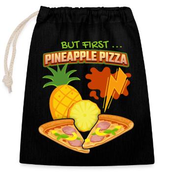 Pizza à l’ananas, pizza à l’ananas, Hawaï Pizza Dicton - Sac cadeau en coton avec cordon (25 x 30 cm) - noir - Devant
