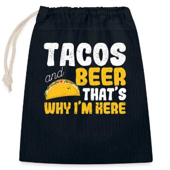 Tacos Beer Pourquoi je suis ici Pub Cinco de Mayo - Sac cadeau en coton avec cordon (25 x 30 cm) - bleu marine - Devant