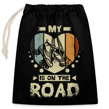 My heart is on the road - Verschließbarer Geschenkbeutel aus Baumwolle (25x30cm) - Schwarz - Vorne