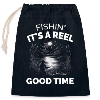 Fischer Fisch Fisch Es ist eine Rolle gute Zeit - Verschließbarer Geschenkbeutel aus Baumwolle (25x30cm) - Navy - Vorne
