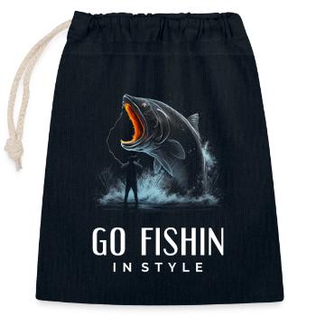 Allez pêcher avec style - Sac cadeau en coton avec cordon (25 x 30 cm) - bleu marine - Devant