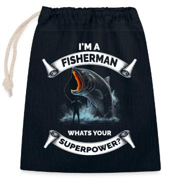 Retro Fishing Funny - Closable cotton gift bag (25x30cm) - navy - Front