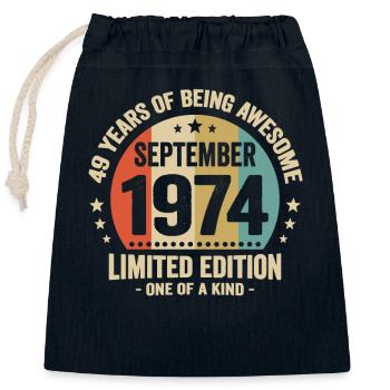 September 1974 49 Jahre Jubiläumsgeschenk - Verschließbarer Geschenkbeutel aus Baumwolle (25x30cm) - Navy - Vorne
