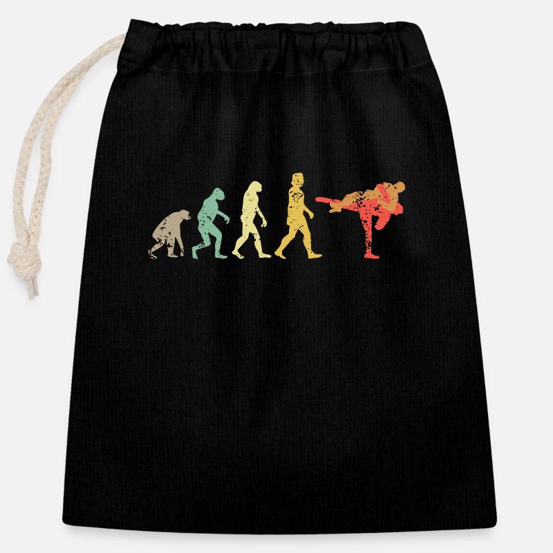 Vintage Sambo Human Evolution Russian Wrestler - Closable cotton gift bag (25x30cm) - black