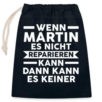 Martin - Sac cadeau en coton avec cordon (25 x 30 cm) - bleu marine - Devant