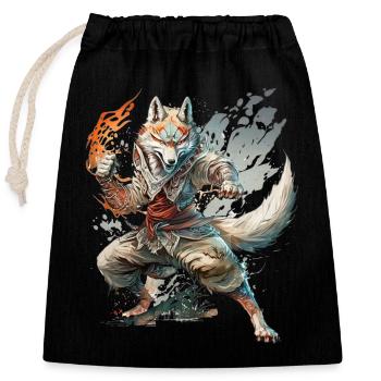 Martial Arts Wolf - Kämpfer, Kung Fu, Karate - Verschließbarer Geschenkbeutel aus Baumwolle (25x30cm) - Schwarz - Vorne
