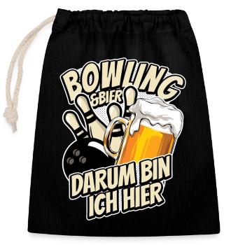 Bowling & Bier - darum bin ich hier - Bowlingbahn - Verschließbarer Geschenkbeutel aus Baumwolle (25x30cm) - Schwarz - Vorne