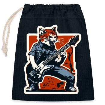 Cat Rage and the Guitar Playing Rock Cat - Closable cotton gift bag (25x30cm) - navy - Front