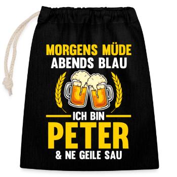 Peter - Verschließbarer Geschenkbeutel aus Baumwolle (25x30cm) - Schwarz - Vorne