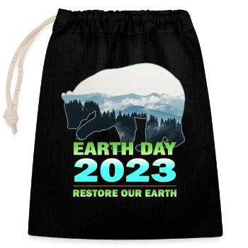 Retro Green Eco-Friendly: Earth Day 2023 - Closable cotton gift bag (25x30cm) - black - Front