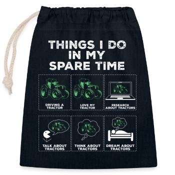 Choses dans mon temps libre tracteur agriculteur agriculteur - Sac cadeau en coton avec cordon (25 x 30 cm) - bleu marine - Devant