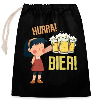 Hurra Bier - Lustiges Bierglas - Verschließbarer Geschenkbeutel aus Baumwolle (25x30cm) - Schwarz - Vorne