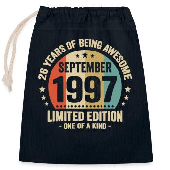 September 1997 26 Jahre Jubiläumsgeschenk - Verschließbarer Geschenkbeutel aus Baumwolle (25x30cm) - Navy - Vorne