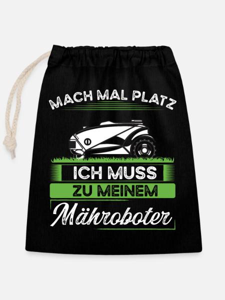 Rasenroboter & Mähroboter Spruch für Gärtner - Verschließbarer Geschenkbeutel aus Baumwolle (25x30cm) - Schwarz