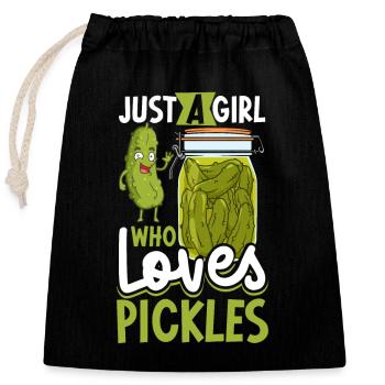 Just a girl who loves pickles - Gurken - Verschließbarer Geschenkbeutel aus Baumwolle (25x30cm) - Schwarz - Vorne