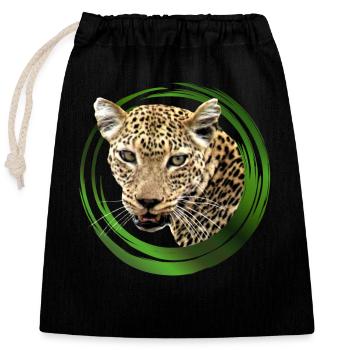 Léopard - Gros Chat - Chat - Afrique - Safari - Sac cadeau en coton avec cordon (25 x 30 cm) - noir - Devant
