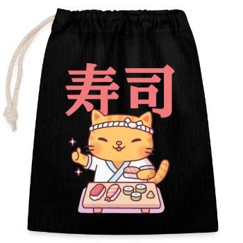 Süßer Tabby-Cat-Chef und japanisches Sushi - Verschließbarer Geschenkbeutel aus Baumwolle (25x30cm) - Schwarz - Vorne
