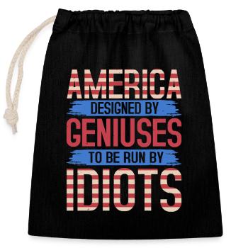 L’AMÉRIQUE CONÇUE PAR DES GÉNIES IDIOTS - Sac cadeau en coton avec cordon (25 x 30 cm) - noir - Devant
