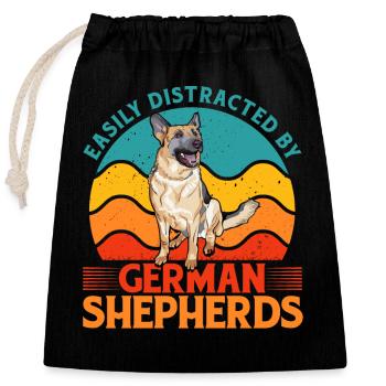 Facilement distrait par les bergers allemands - Sac cadeau en coton avec cordon (25 x 30 cm) - noir - Devant