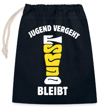 Jugend vergeht Durst bleibt - Bier trinken- Spruch - Verschließbarer Geschenkbeutel aus Baumwolle (25x30cm) - Navy - Vorne