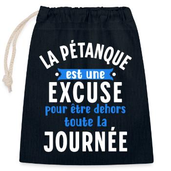 Pétanque cadeau bouliste Dicton Humour Rigolo - Sac cadeau en coton avec cordon (25 x 30 cm) - bleu marine - Devant