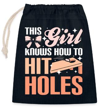 This girl knows how to hit holes cornhole - Verschließbarer Geschenkbeutel aus Baumwolle (25x30cm) - Navy - Vorne