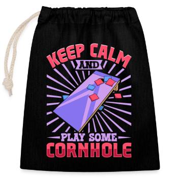 Keep Calm and play some Cornhole - Verschließbarer Geschenkbeutel aus Baumwolle (25x30cm) - Schwarz - Vorne